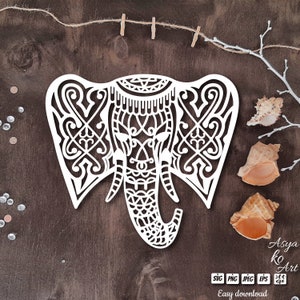 Éléphant SVG / Silhouette unique éléphant découpé fichier / Matrice de découpe éléphant / Conception imprimable SVG / Modèle vectoriel pour découpe laser.