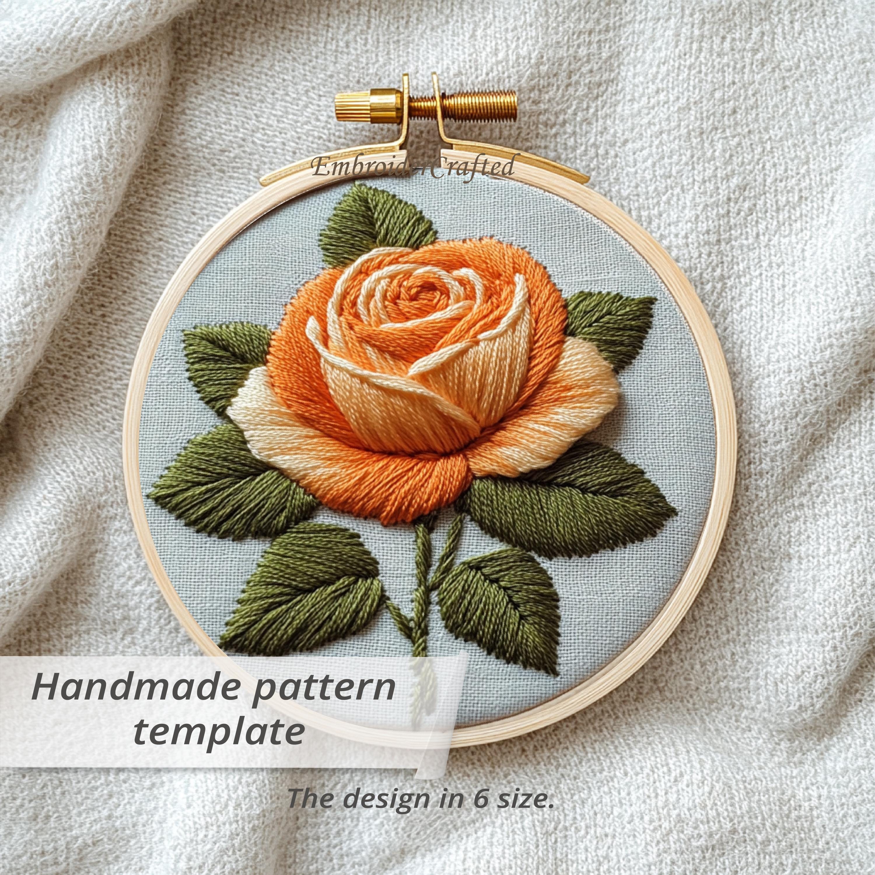 Orange Rose Embroidery Pattern – Hand Embroidery Hoop Art PDF