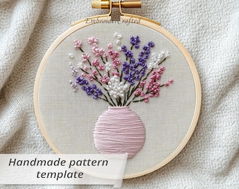 Pink Flower Bouquet Embroidery Pattern: French Knot Floral Hoop Art (PDF Pattern)