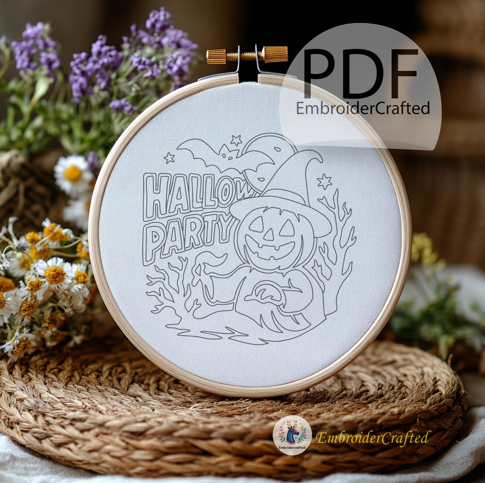 Halloween Pumpkin Embroidery Pattern: Spooky Jack-o'-lantern Hoop Art ...