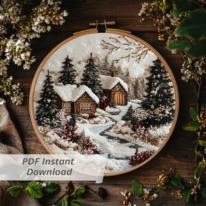 Snow Christmas Village Hand EMBROIDERY FILE Pattern Design With Trees ...
