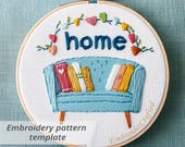 Hand Embroidery Pattern – Cozy Home PDF Design for Hoop Art Sofa, Home and Book