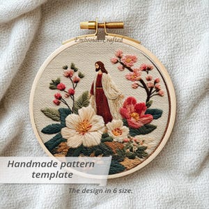 Broderimönster med Jesus och blommor: Handsydd kristen dekor (PDF-mönster)