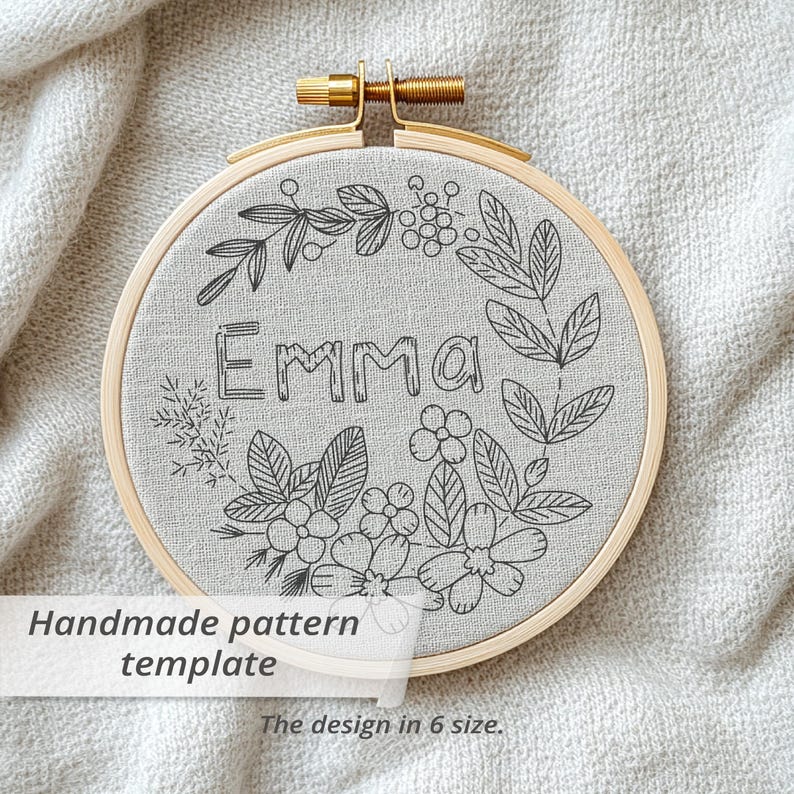 Floral Name Embroidery Pattern: Wildflower Wreath, Personalized Hoop ...