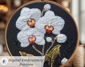 蘭の刺繍パターン：モダンな花柄デザイン（PDF）