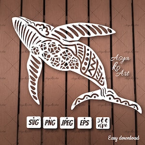 Archivo SVG de ballena para Cricut / Decoración DIY para el hogar / Silueta de vida marina para cortar papel decorativo / Ballena para plotter. Archivos imprimibles.