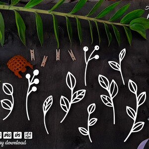 Silueta SVG de hojas, archivo de corte de imágenes prediseñadas de follaje / Vector de flora simple / Silueta SVG de hojas / Archivos de corte SVG de hojas.