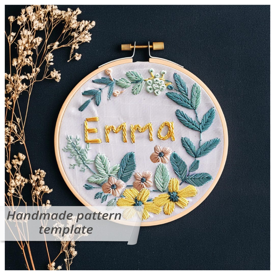 Floral Name Embroidery Pattern: Wildflower Wreath, Personalized Hoop ...