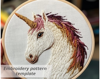 Unicorn Embroidery Pattern: Whimsical template hand embroider Designs (PDF Pattern)