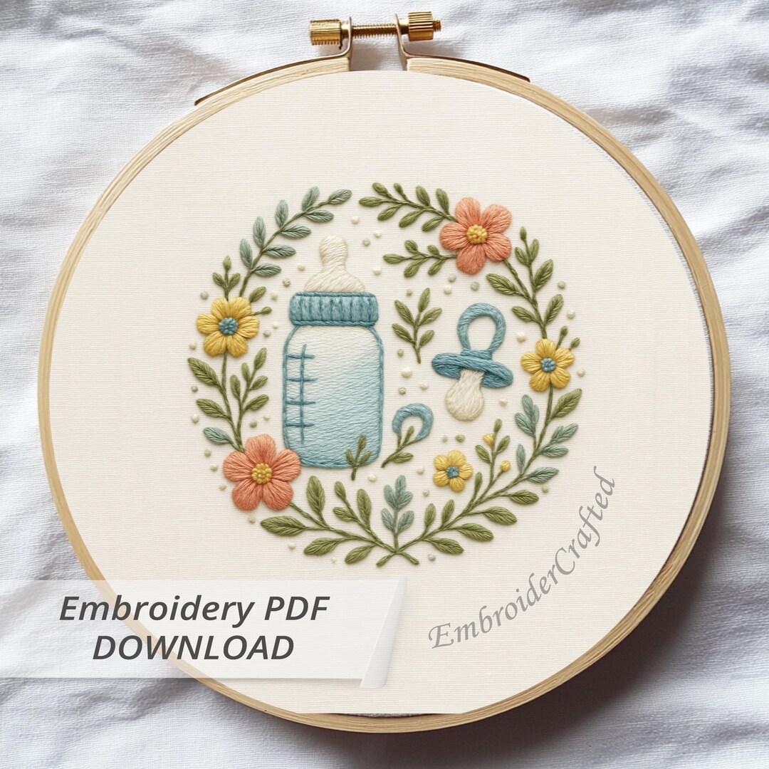 Floral Wreath Baby Hand Embroidery PATTERN Design: Hand DIY Nursery ...