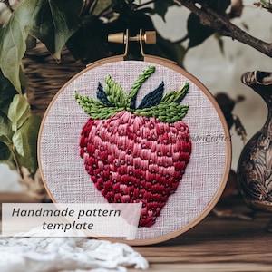 Strawberry Embroidery Wall Hoop, Handmade Fruit Art Decor for Kitchen or Pantry, Vibrant Summer Stitch Gift for Foodie Friends, Strawberry