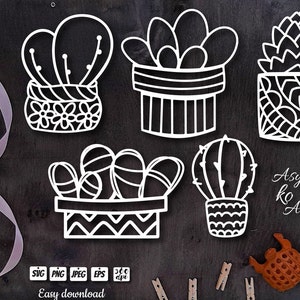 Planta suculenta SVG Cactus / Diseño de plotter Cactus / Archivo SVG Suculenta / Manualidad recortada para decoración de ventanas
