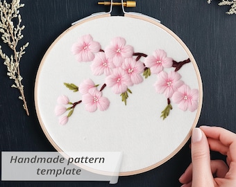 刺繍テンプレート、桜、刺繍、桜の枝、春の装飾、桜、モダン刺繍、刺繍
