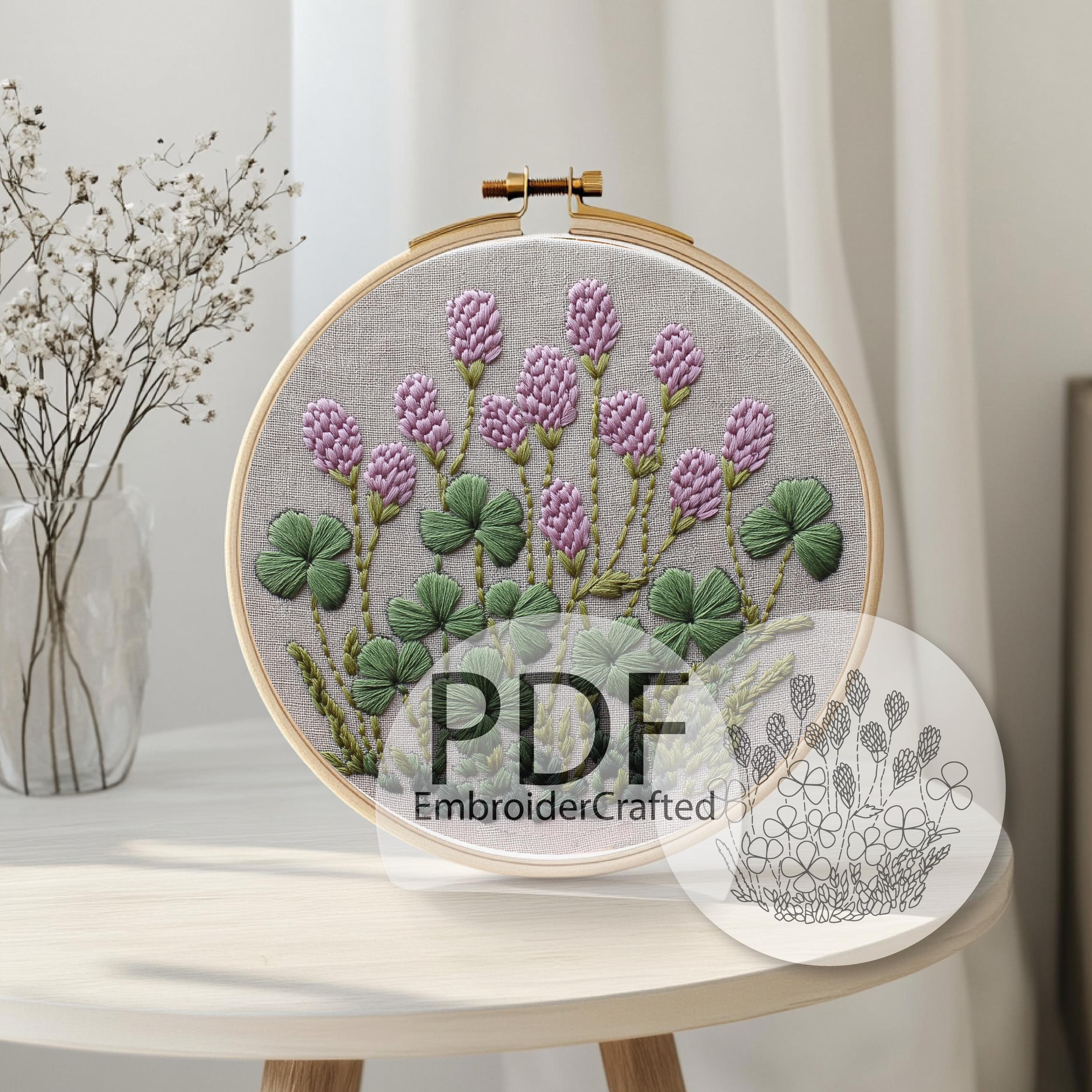 Wildflower Clover Embroidery Pattern: Botanical Hoop Art (PDF Download ...