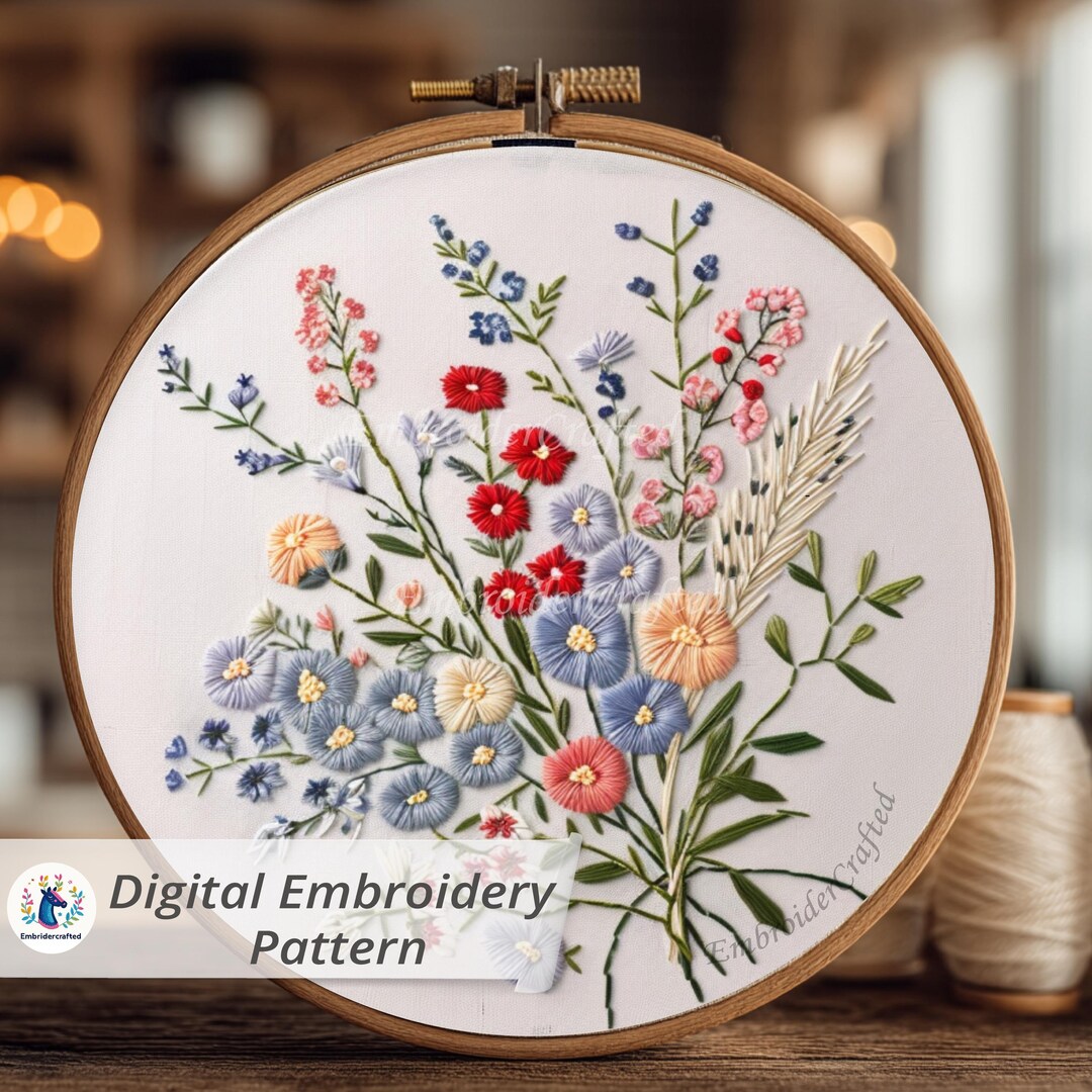 Wildflower Bouquet Embroidery Pattern: Beginner Floral Hoop Art (PDF ...