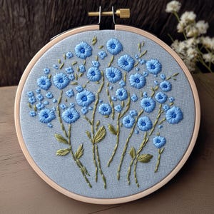 Forget-Me-Not Hand Embroidery Pattern. Easy Floral Hoop Design PDF beginner embroidery pattern modern embroidery design floral