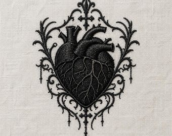 Gothic Anatomisches Herz Stickmuster, Gothic Stickrahmen viktorianischer Stil (PDF Download)