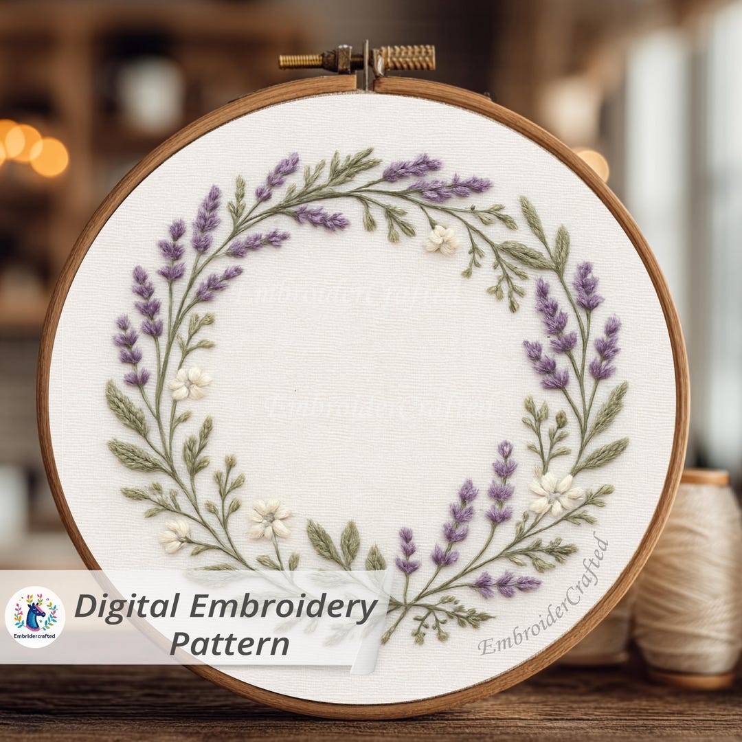Lavender Wreath EMBROIDERY FILE Design With Delicate Floral Hoop Art ...
