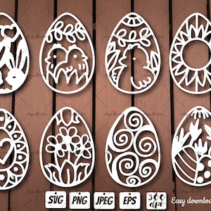 SVG Découpez des œufs de Pâques. Découpe faite main aux ciseaux. Décoration d'intérieur DIY. fichier pour travaux manuels / fichier PNG à télécharger