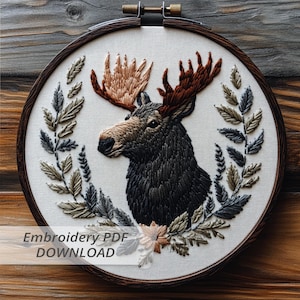 Moose Embroidery Pattern: Woodland Animal DIY Stitch (PDF Download)