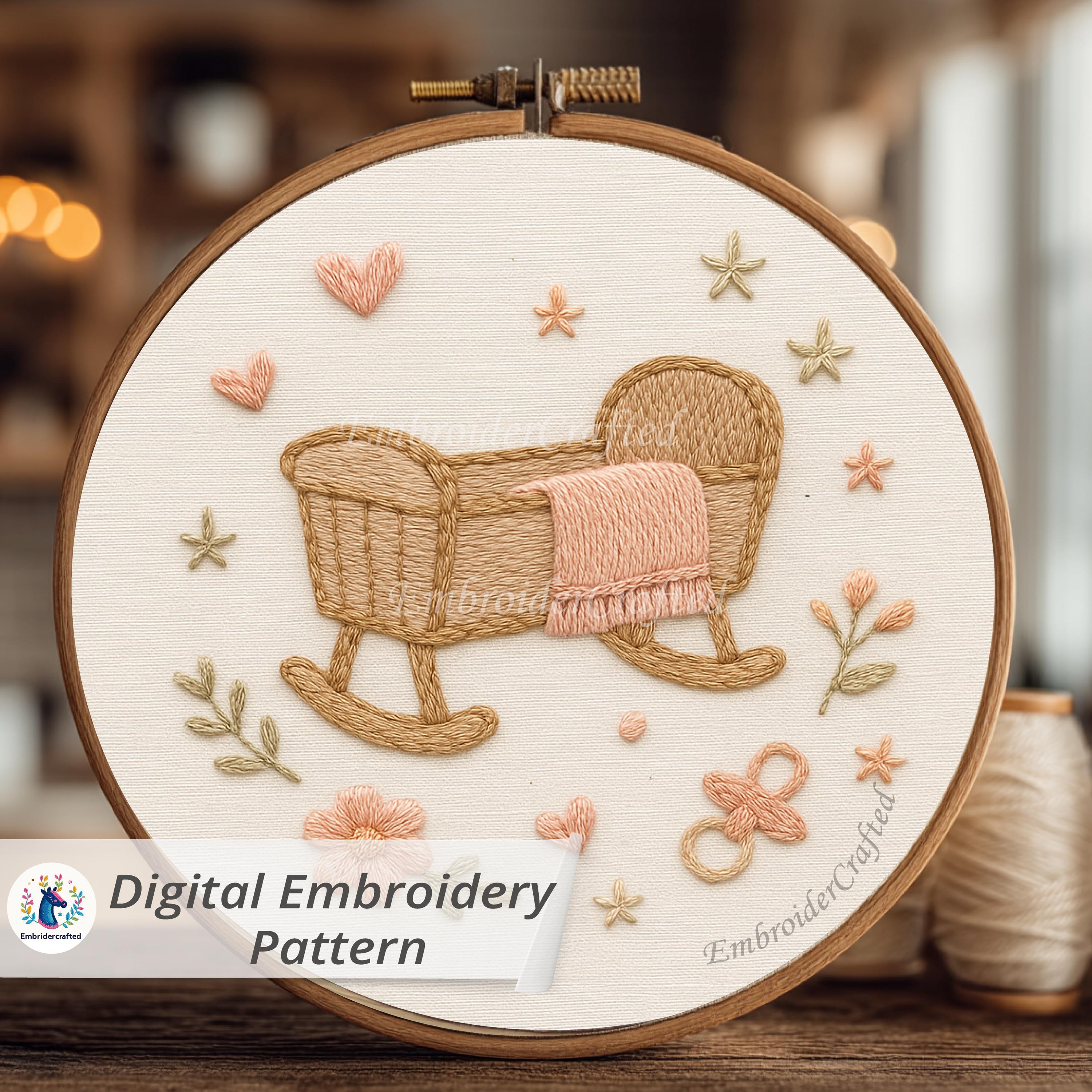 Baby Cradle Hand Embroidery Pattern Design: File for Nursery Decor DIY ...