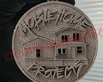 Moissanite Round &quot;MOBILE HOME PROJECTS&quot; Jewelry Customized Pendant 925 Silver Gold Plated, Party Wear, Fancy, Stylish, Name Letter Pendant
