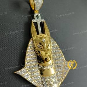 Ancient Egyptian Goodies Anubis God Ankh Cross Pharaoh Custom Charm Pendant Moissanite 14K Yellow Gold Plated in 925b Silver image 2