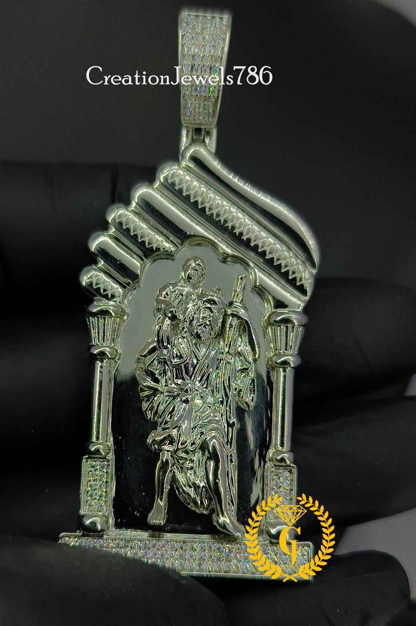 The Saint Christopher Heaven Gate Patron Pendant Round Moissanite 925 Sterling Silver Men-Women Jewelry Pendant, San Lazaro
