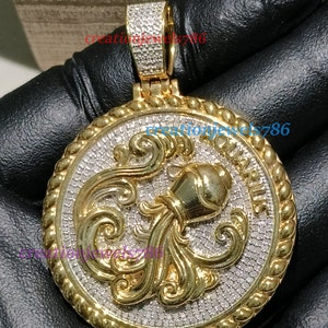 Real Genuine MOISSANITE Zodiac Astrological Birth Sign Aquarius Water Horoscope 14K Yellow Gold Plated in 925 Silver Pendant, Ready To Ship