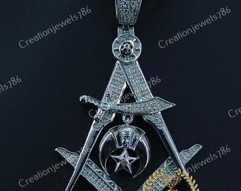 0.50Ct Real Genuine Diamond Freemasonry Masonic Shriners G Compass Pendant, 14k White Gold Finish.compass pendant.