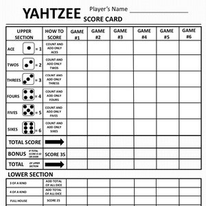 Yahtzee score card -  Yahtzee Scoresheet - Yahtzee Score pads - Printable file - PDF Download 8.5x11
