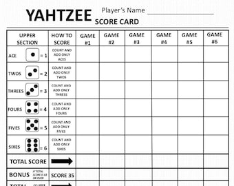 yahtzee score sheets etsy