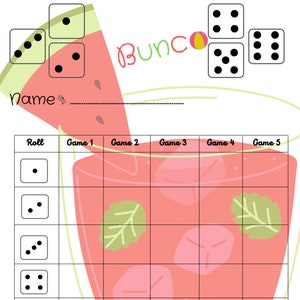 Summer bunco score card -  Bunco Scoresheet - Bunco Score pads - Printable file - PDF Download 8.5x11