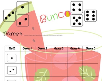 Summer bunco score card -  Bunco Scoresheet - Bunco Score pads - Printable file - PDF Download 8.5x11