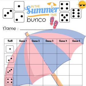 Summer bunco score card -  Bunco Scoresheet - Bunco Score pads - Printable file - PDF Download 8.5x11