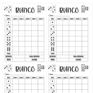 4 bunco score card -  Bunco Scoresheet - Bunco Score pads - Printable file - PDF Download 8.5x11