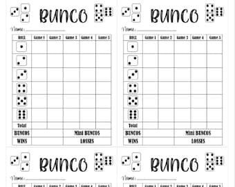 4 bunco score card -  Bunco Scoresheet - Bunco Score pads - Printable file - PDF Download 8.5x11