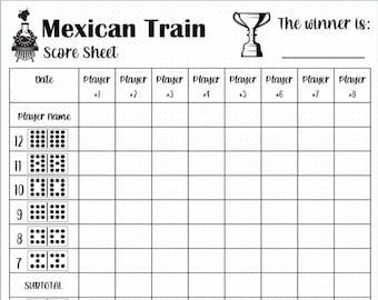Carte de score du train mexicain - Feuille de score du train mexicain - Blocs de score du train mexicain - Fichier imprimable - Téléchargement PDF 8,5 x 11
