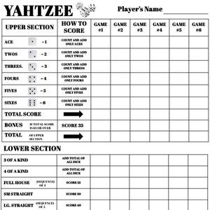 Yahtzee scorekaart - Yahtzee Scoreblad - Yahtzee Scoreblokken - Afdrukbaar bestand - PDF Download 8.5x11