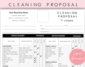 Cleaning Proposal Form | Cleaning Service Proposal | Business Cleaning Service | Cleaning Proposal Template | PDF Instant Download