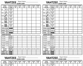 four yahtzee score card four yahtzee scoresheet four etsy