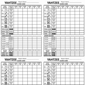 vier Yahtzee-scorekaart - vier Yahtzee-scoreblad - vier Yahtzee-scoreblokken - afdrukbaar bestand - PDF-download 8,5x11
