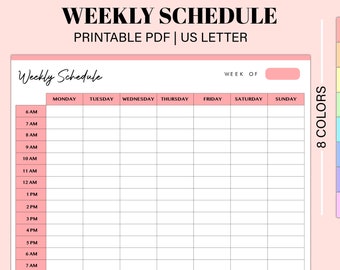 Hourly Weekly Schedule Landscape | Weekly Planner Printable | Weekly Organizer | Weekly Agenda | Desk Planner | PDF Instant Download