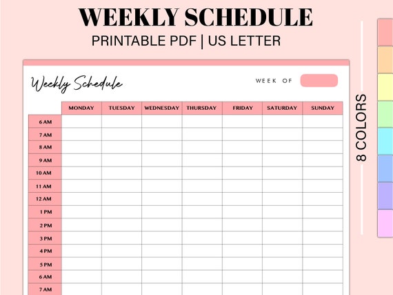 Hourly Weekly Schedule Landscape Weekly Planner Printable Weekly Organizer Weekly  Agenda Desk Planner PDF Instant Download - Etsy