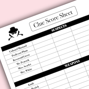 Clue Score Card Printable: Game Night Score Sheet (PDF Download)