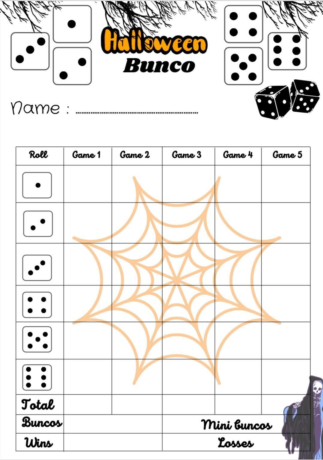 halloween bunco score card - bunco scoresheet - bunco score pads