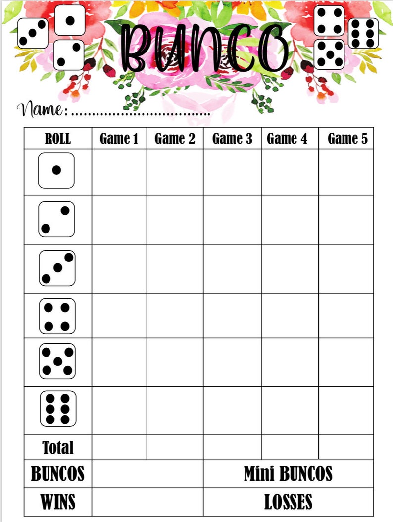Floral Bunco Score Card - Bunco Scoresheet - Bunco Score Pads ...