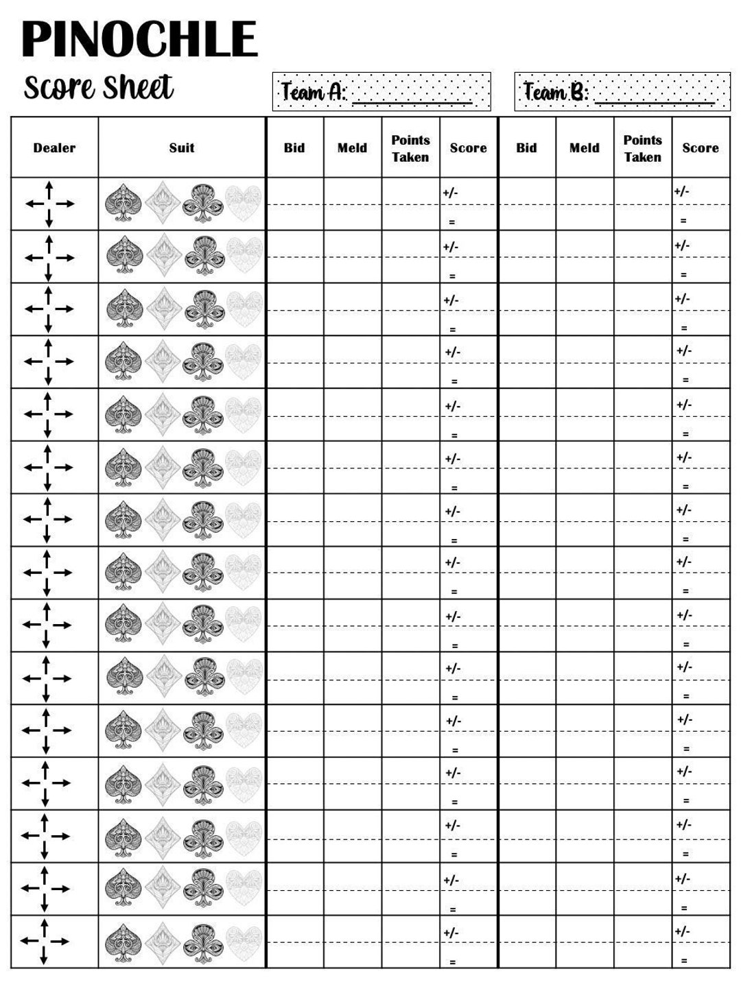 Pinochle Score Card Pinochle Scoresheet Pinochle Score Pads Printable Pinochle Score Card Pinochle Scoresheet Pinochle Score Pads Printable