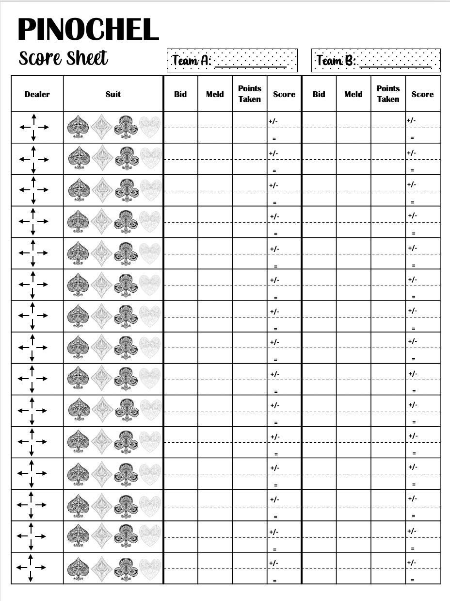 5 handed pinochle score sheet 5 handed pinochle score sheet
