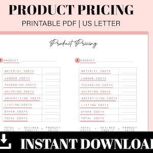 Printable Product Pricing | Product Price Calculator | Product cost Calculator | Item Pricing | Business Costs | Instant Download |US Letter